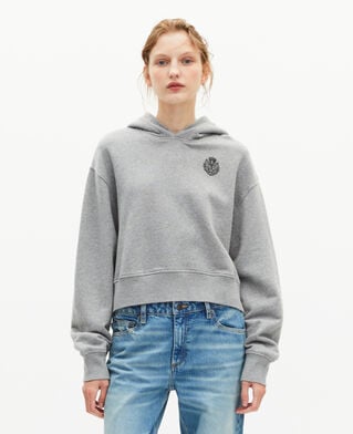 The Kooples FEMME GREY MELANGE sweatshirt court à capuche gris