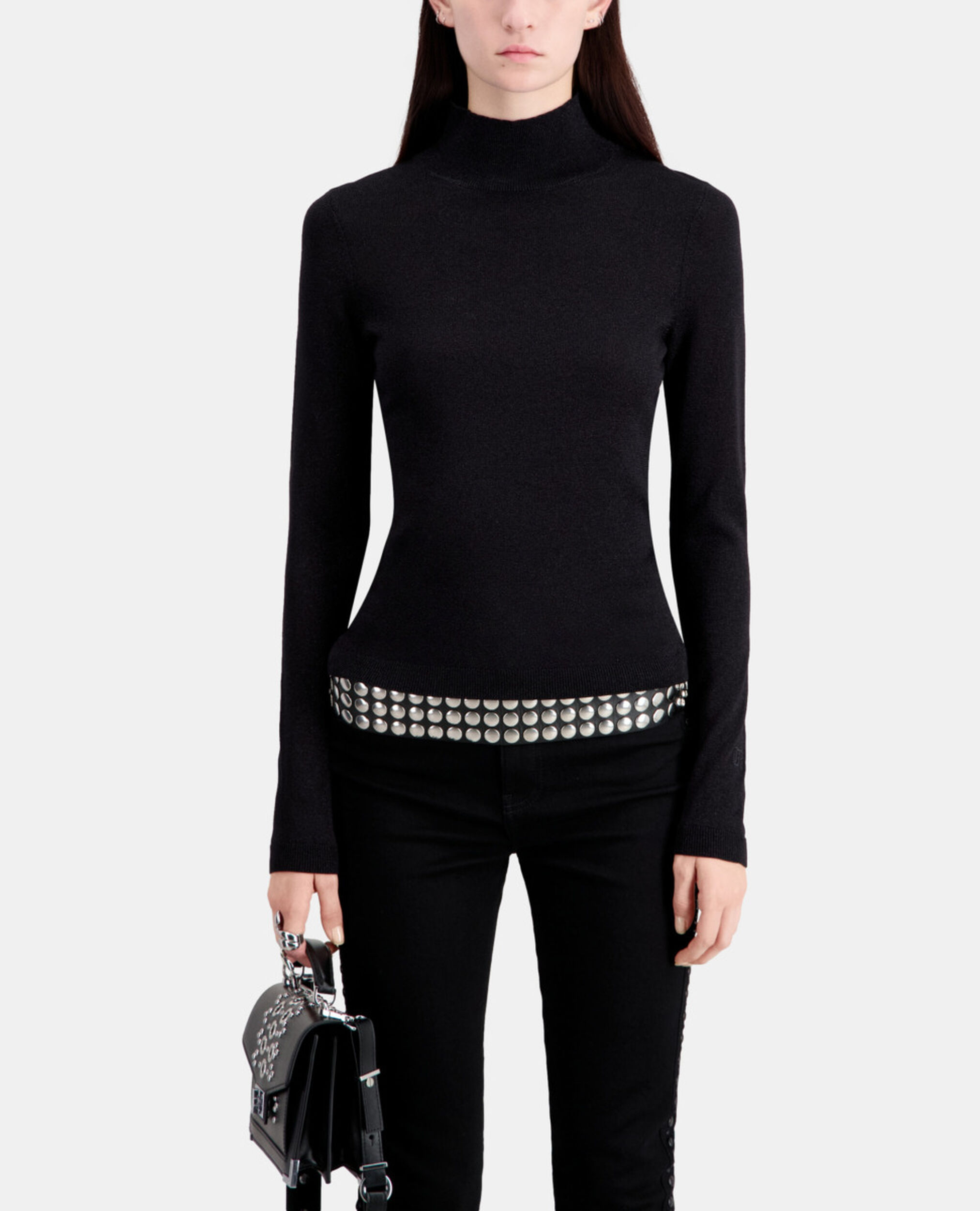 Black glitter effect sweater, BLACK, hi-res image number null