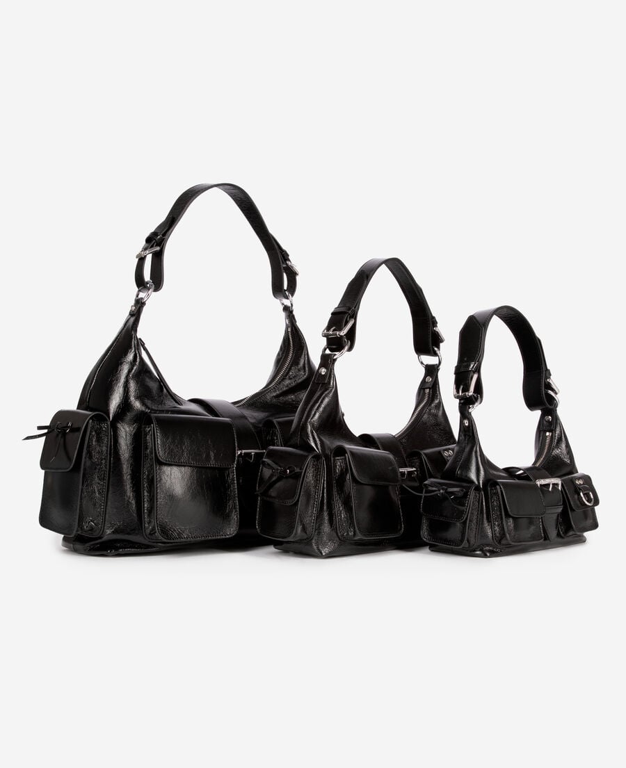 The Kooples FEMME BLACK sac amelia xl en cuir craquel&eacute; noir