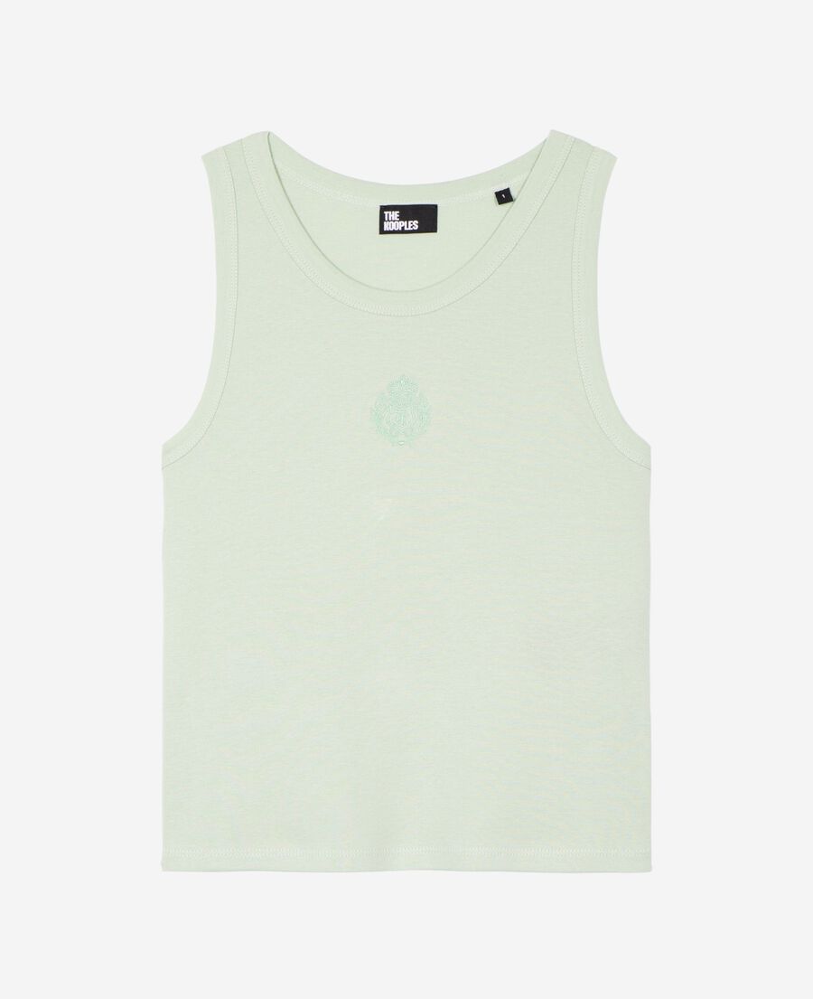 The Kooples WOMEN ALMOND GREEN cotton tank top with green coat of arms