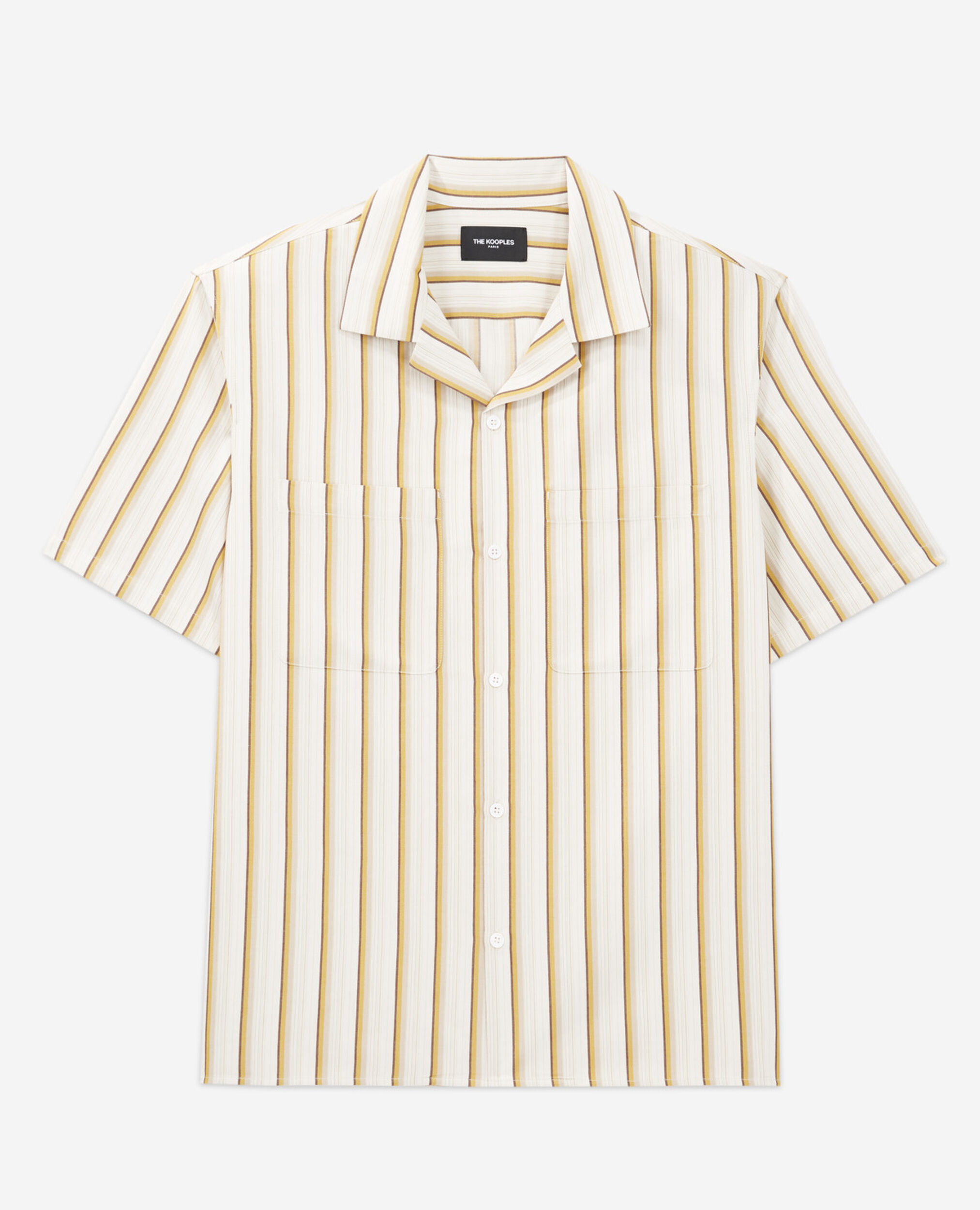 Chemise col hawaien rayée blanche et jaune, ORANGE ECRU, hi-res image number null