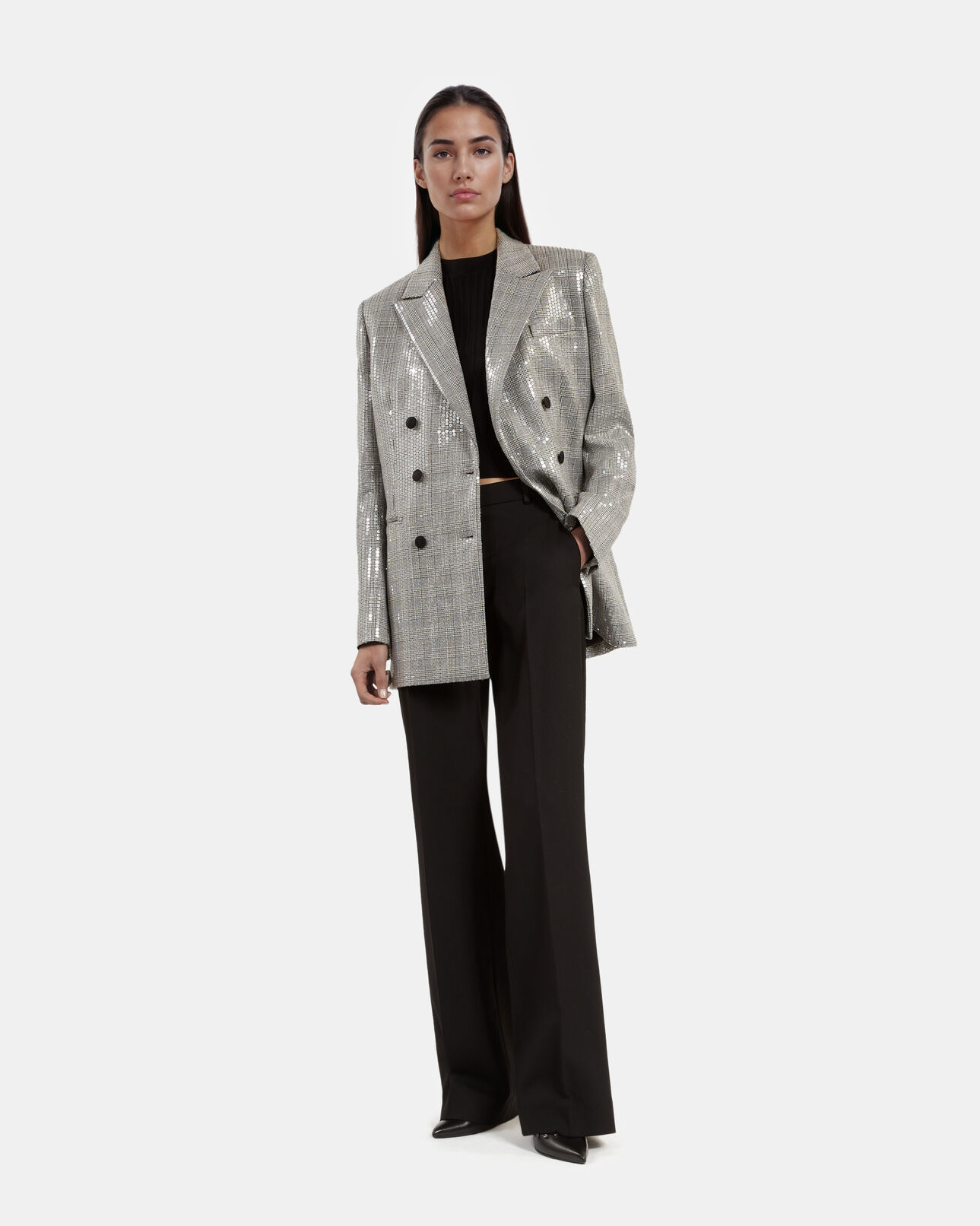 The Kooples WOMEN GREY gray prince of wales sequin jacket