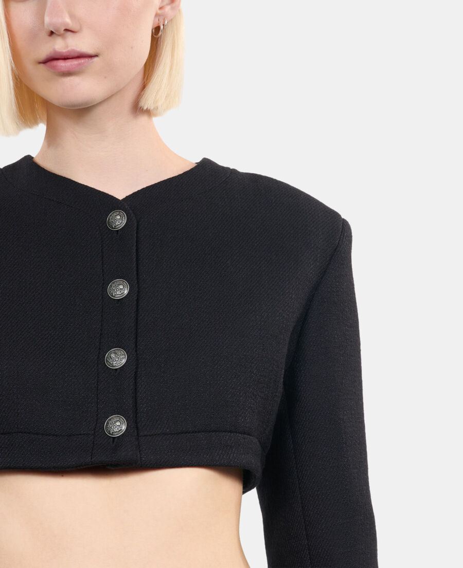 The Kooples FEMME BLACK veste en laine et coton noire