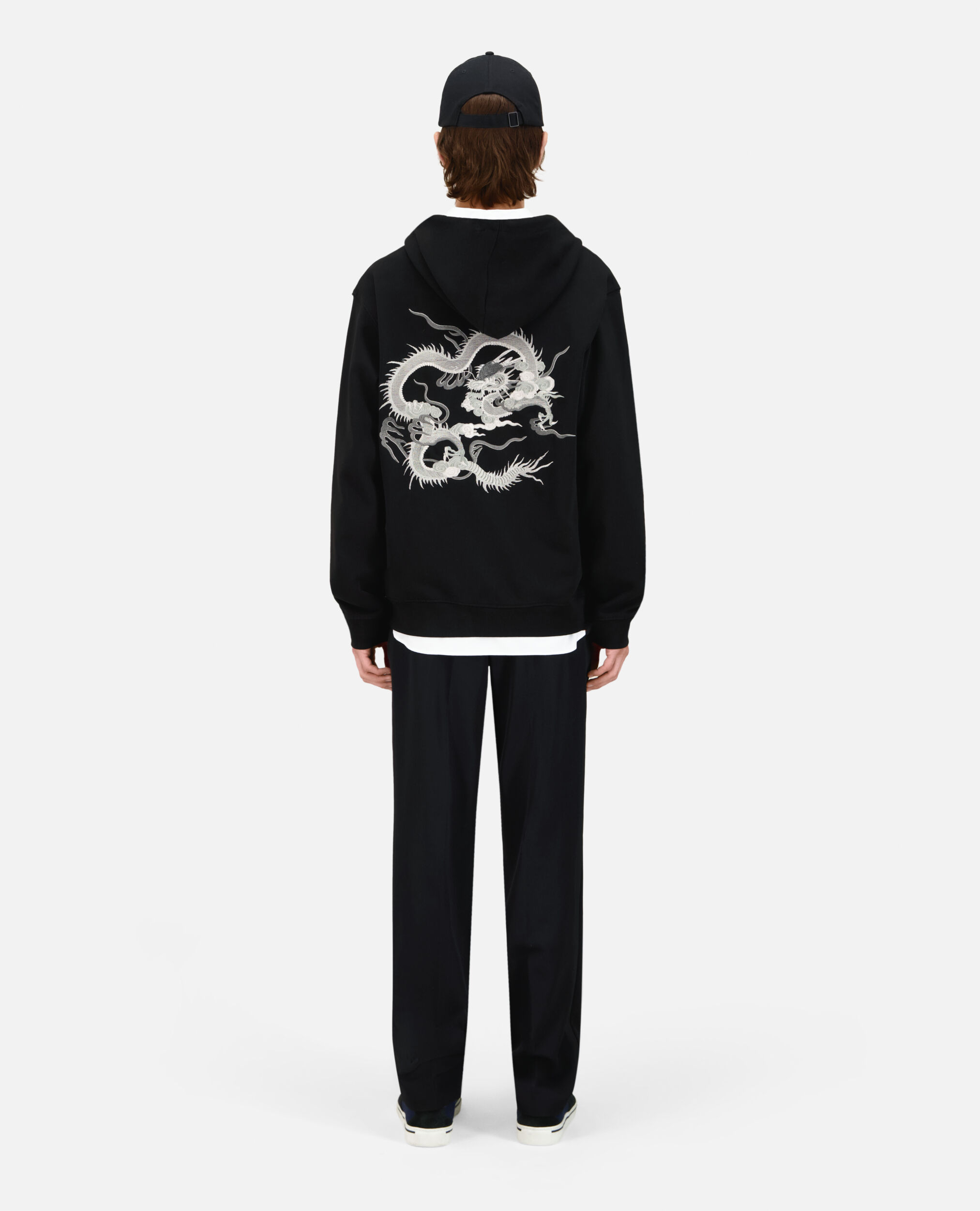 Sweatshirt à capuche noir avec broderie Dragon, BLACK, hi-res image number null