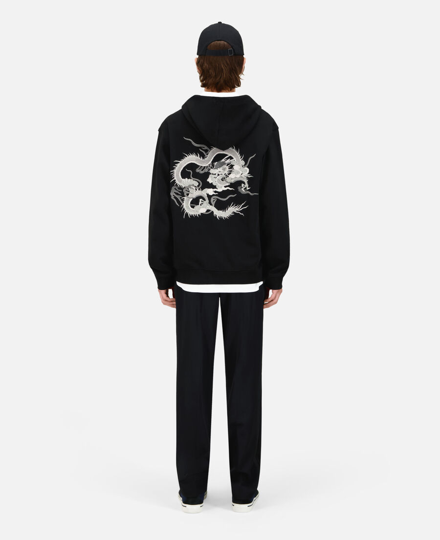 sweatshirt à capuche noir avec broderie dragon