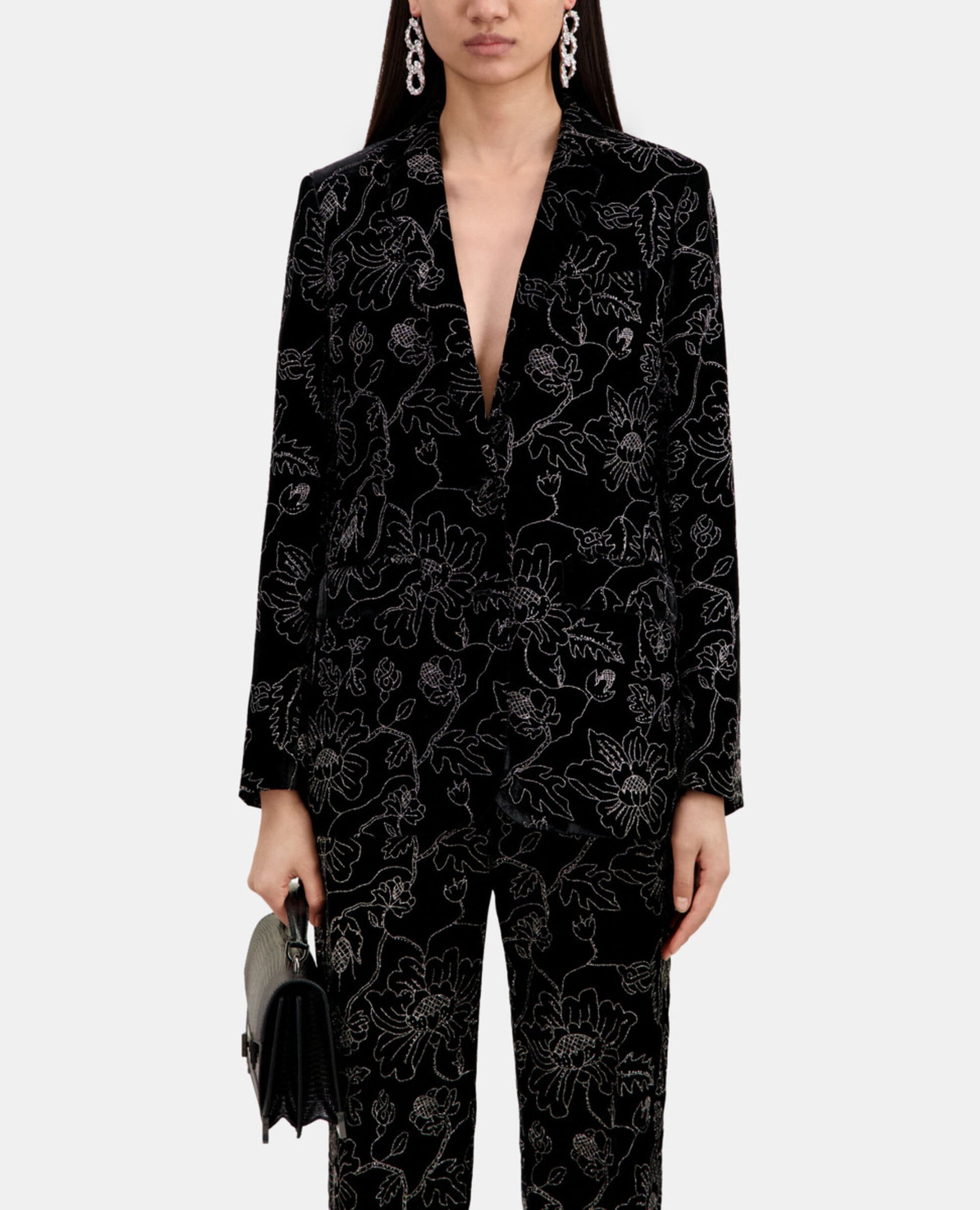Black velvet suit jacket, BLACK, hi-res image number null