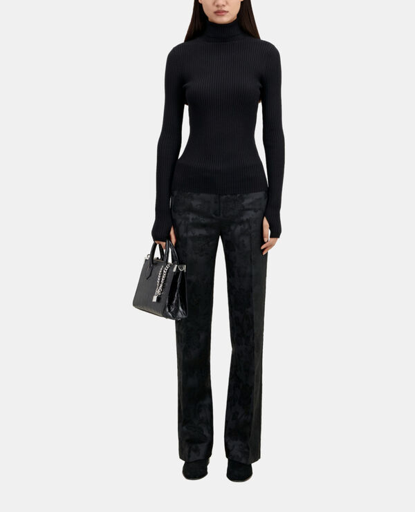 black ribbed fine knit sweater