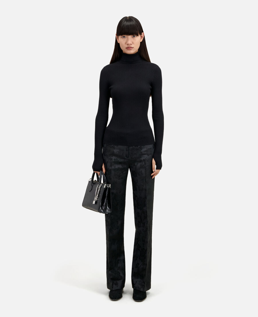 Black ribbed fine knit sweater | The Kooples - US