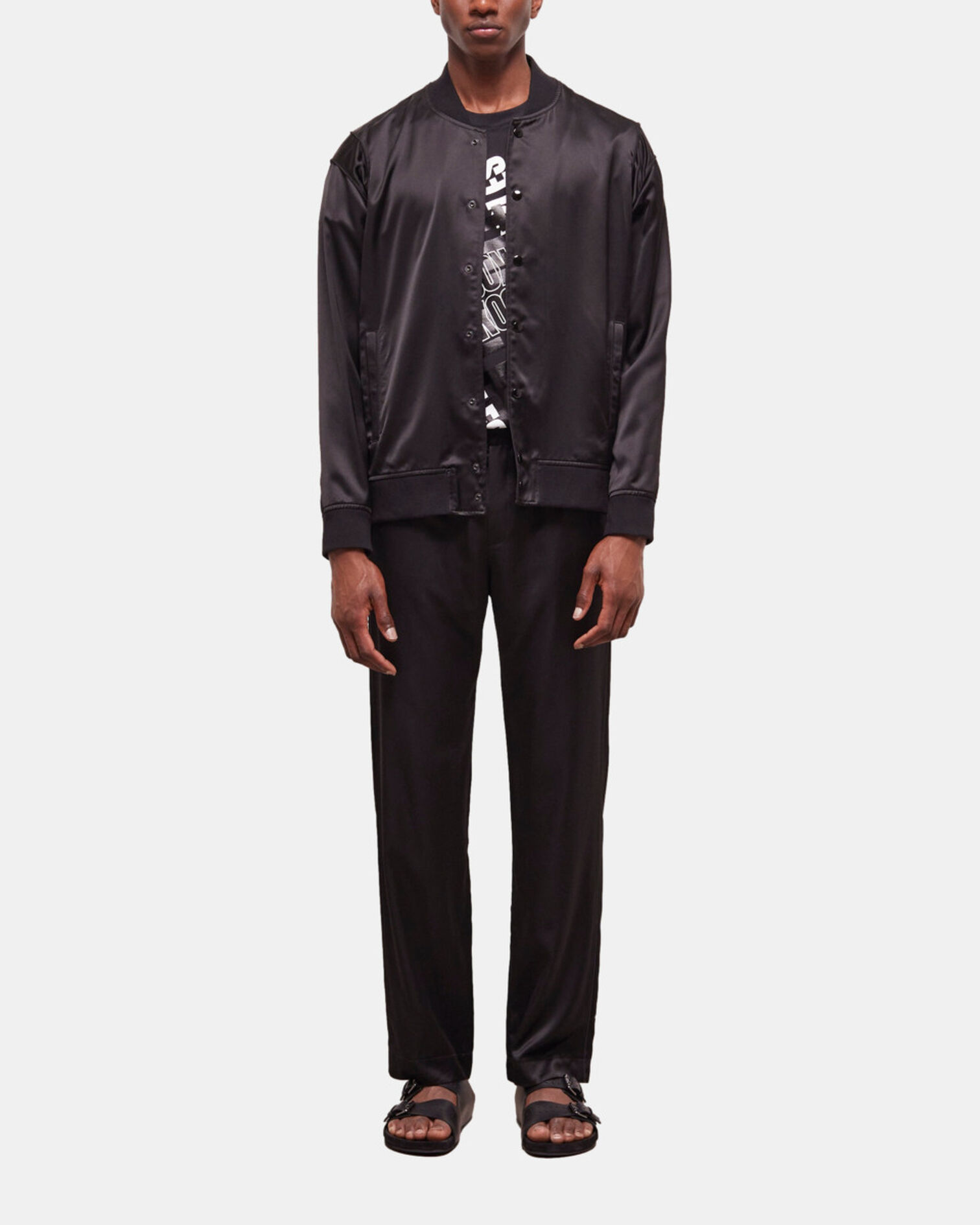Black satin effect jacket, BLACK, hi-res image number null