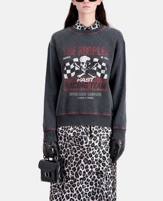 The Kooples F BLACK WASHED women's black sweatshirt with racing skull serigraphy