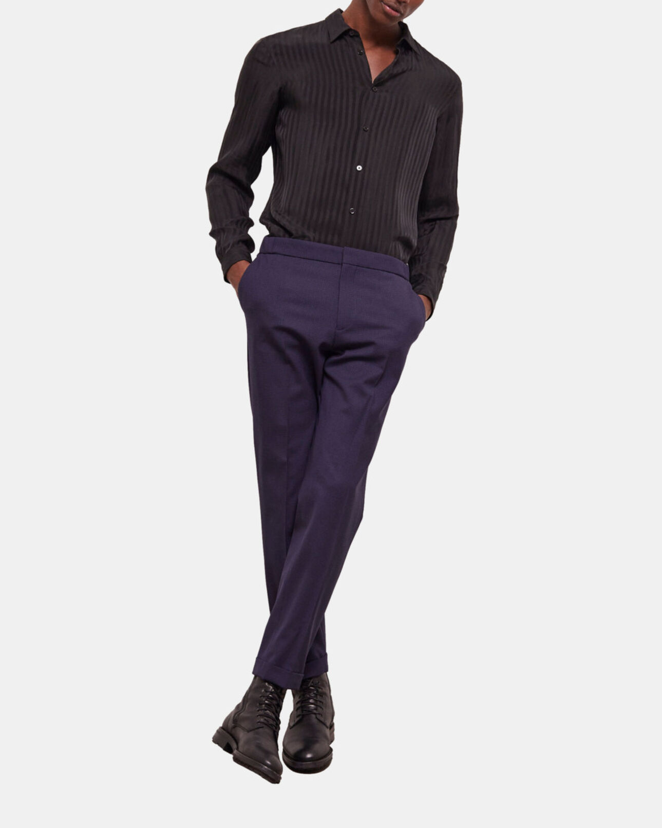 The Kooples HOMBRE BLACK / NAVY pantalón de traje de lana de pata de gallo