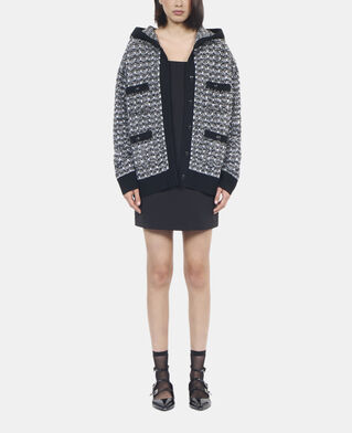 The Kooples WOMEN BLACK / WHITE black and white tweed hooded cardigan