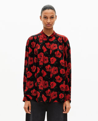 The Kooples WOMEN BLACK - RED loose-fitting black floral print shirt