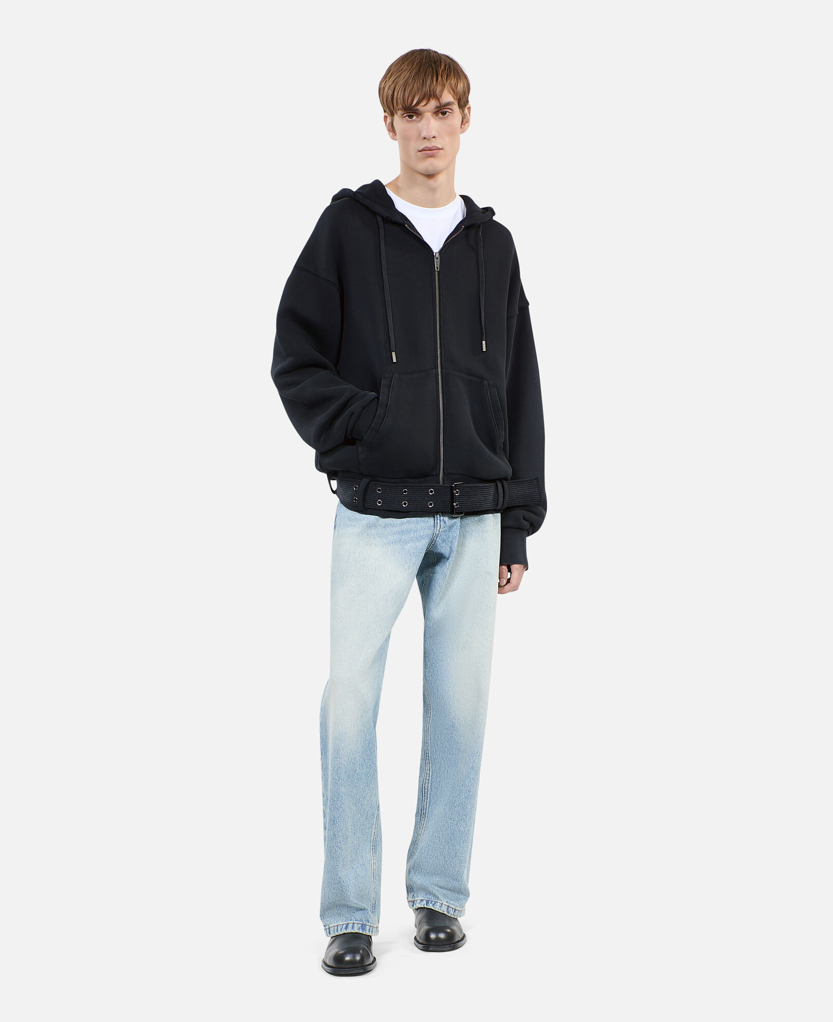 The Kooples HERREN BLACK WASHED schwarzes sweatshirt mit kapuze