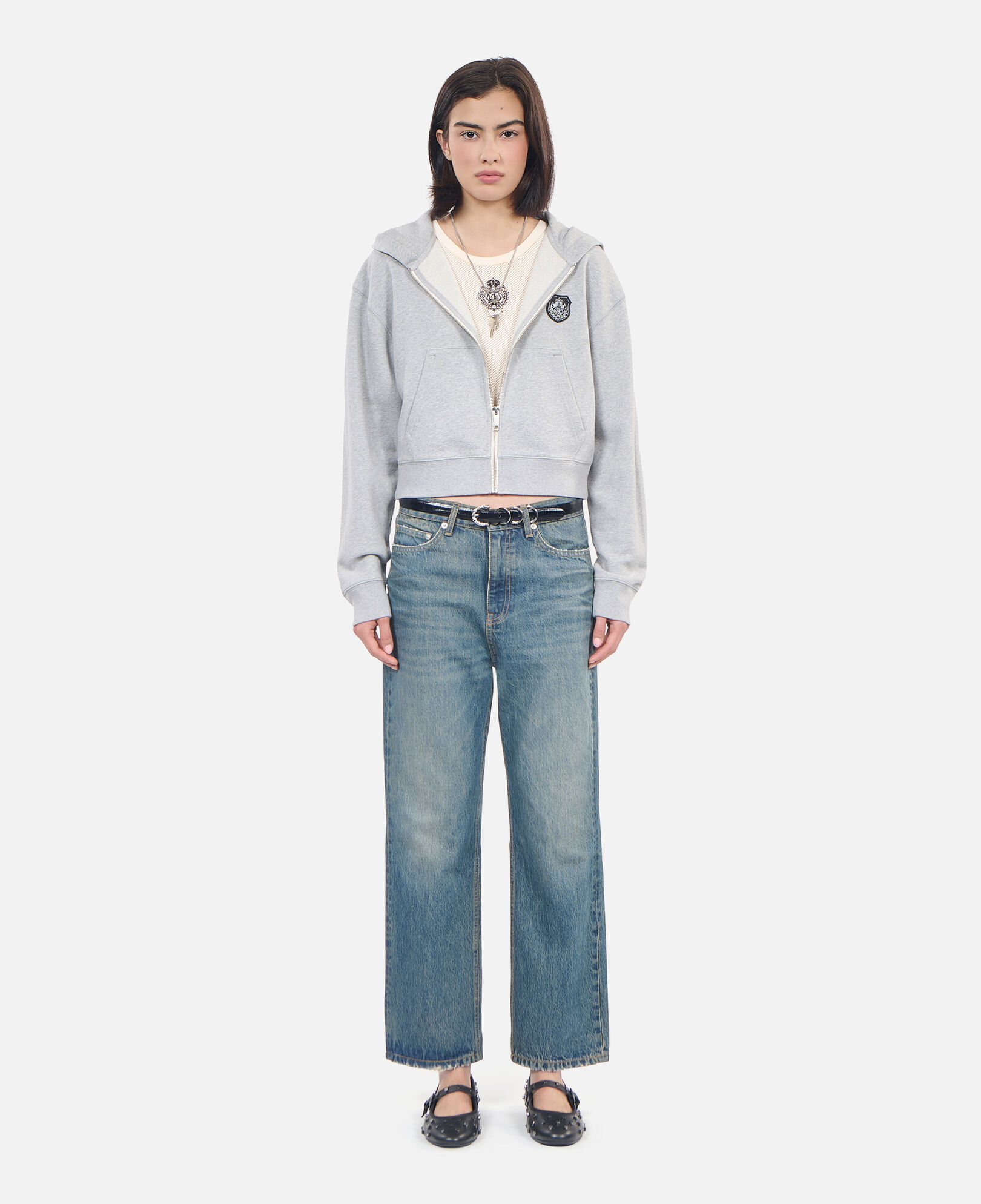 The Kooples F LIGHT GREY MELANGE grey blazon hoodie