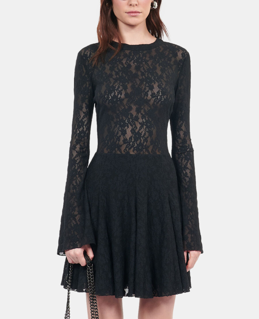 The Kooples FEMME BLACK robe patineuse courte en dentelle noire