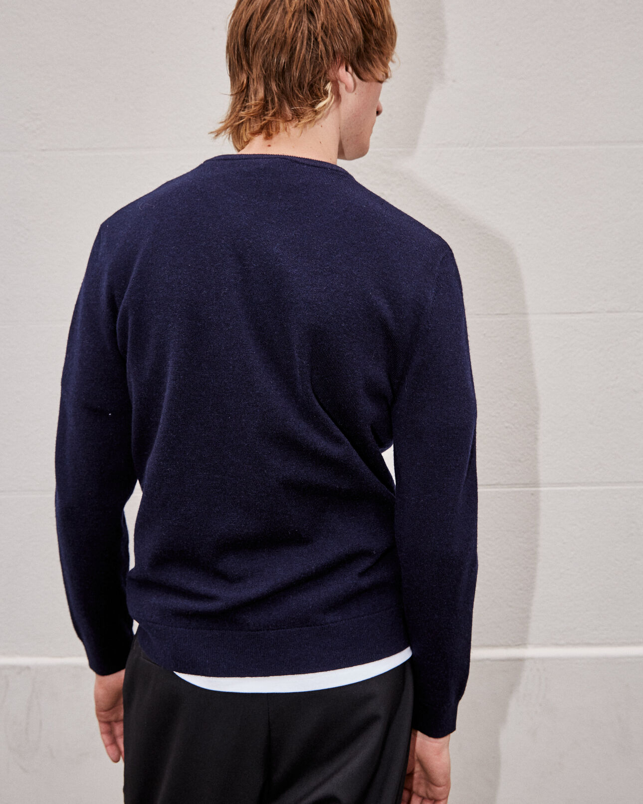 The Kooples HOMME DARK NAVY pull cachemire bleu col rond