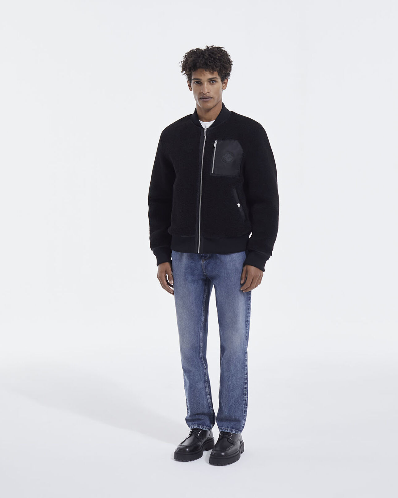 The Kooples HOMME BLACK blouson fausse fourrure noire à poche