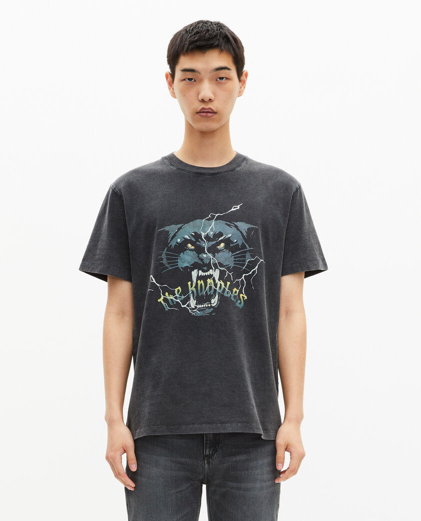 The Kooples MEN BLACK WASHED t-shirt with black panther screen print