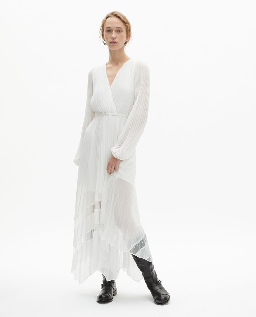 The Kooples WOMEN ECRU ecru plumetis long pleated dress