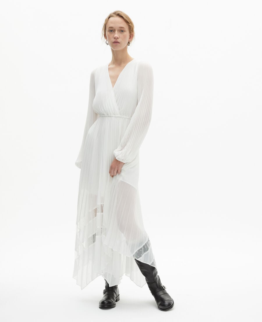 The Kooples DAMEN ECRU langes faltenkleid mit stickerei in ecru