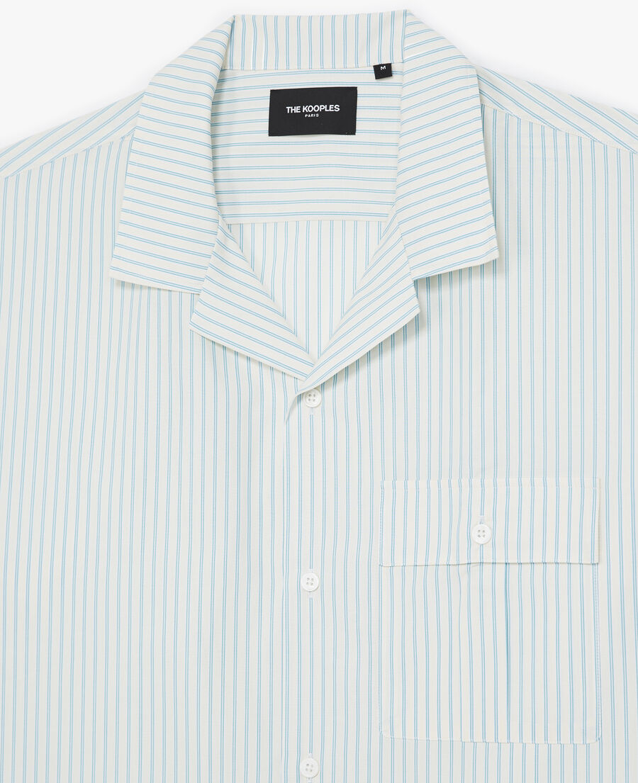 The Kooples HOMME BABY BLUE - YELLOW chemise col hawa&iuml;en &eacute;crue et bleue ray&eacute;e