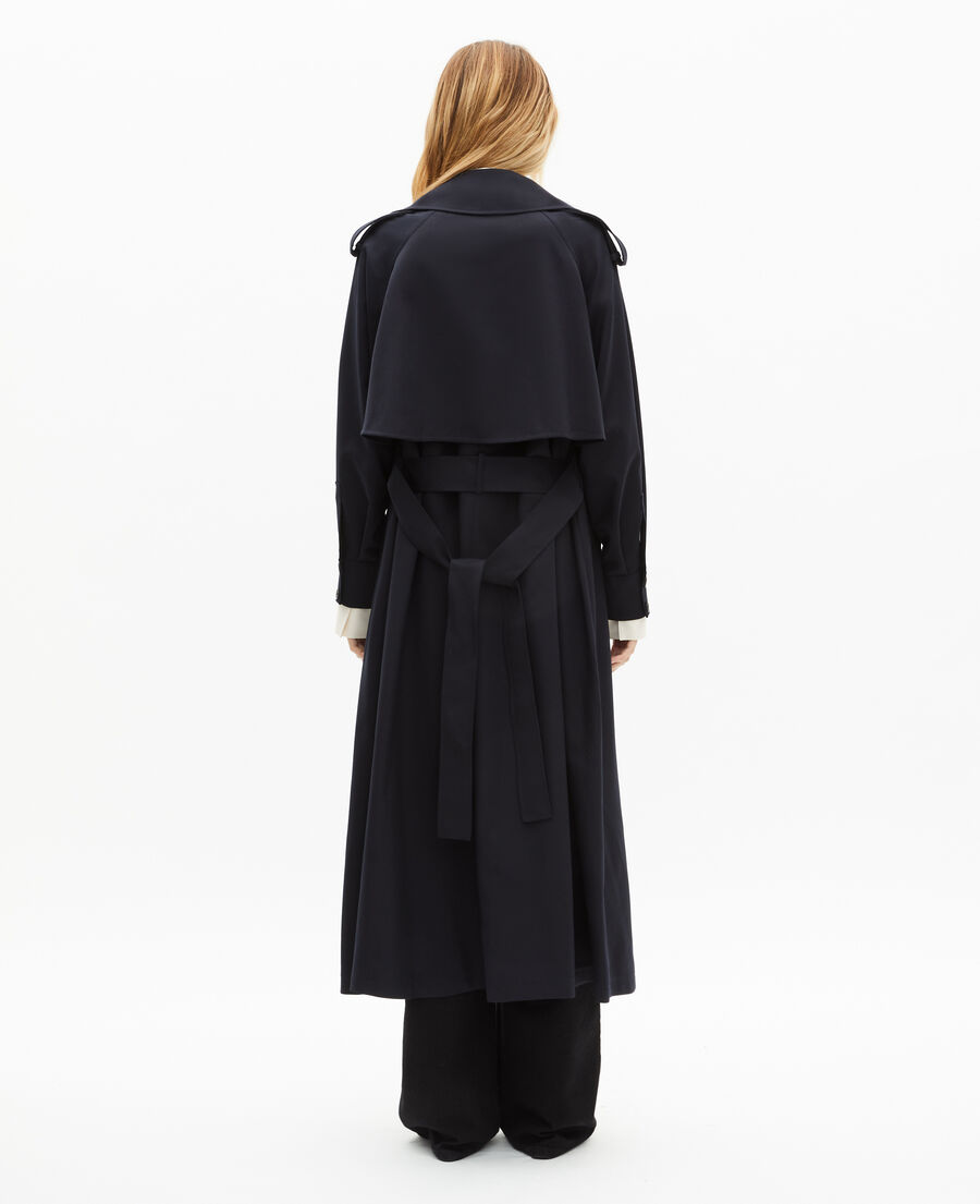The Kooples DAMEN NAVY fl&uuml;ssiger trenchcoat aus wollgemisch in marine