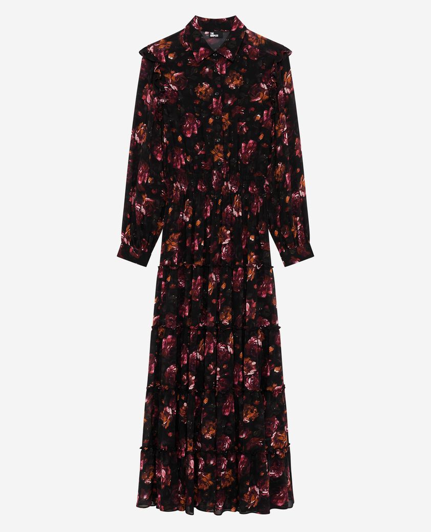 The Kooples WOMEN BLACK - RED long dress in burgundy rose print