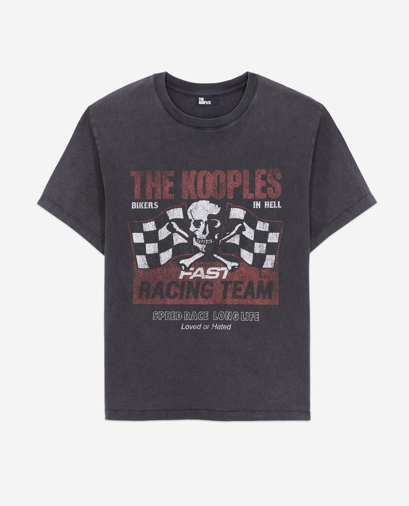 The Kooples WOMEN BLACK WASHED women's black t-shirt with racing skull serigraphy