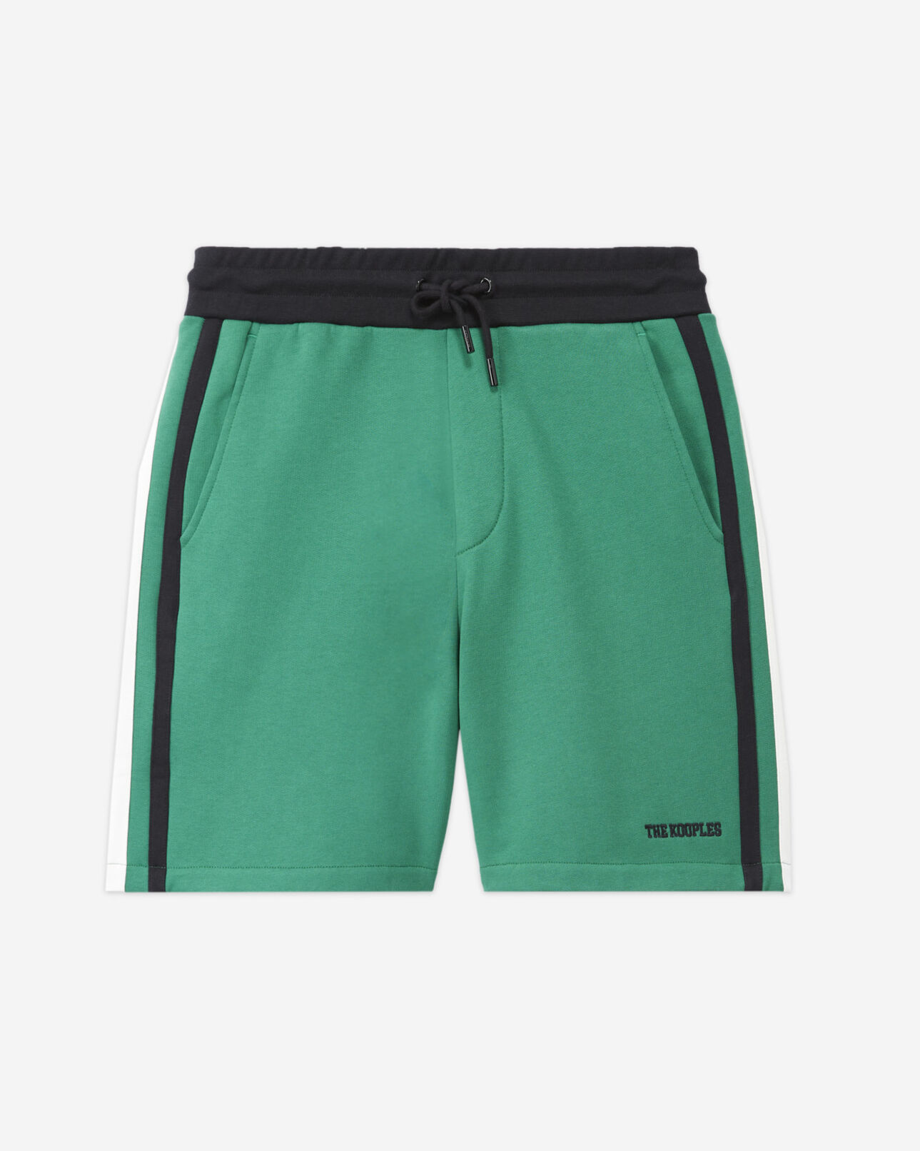 The Kooples HOMME GREEN BLACK ECRU short vert molleton bandes latérales noires