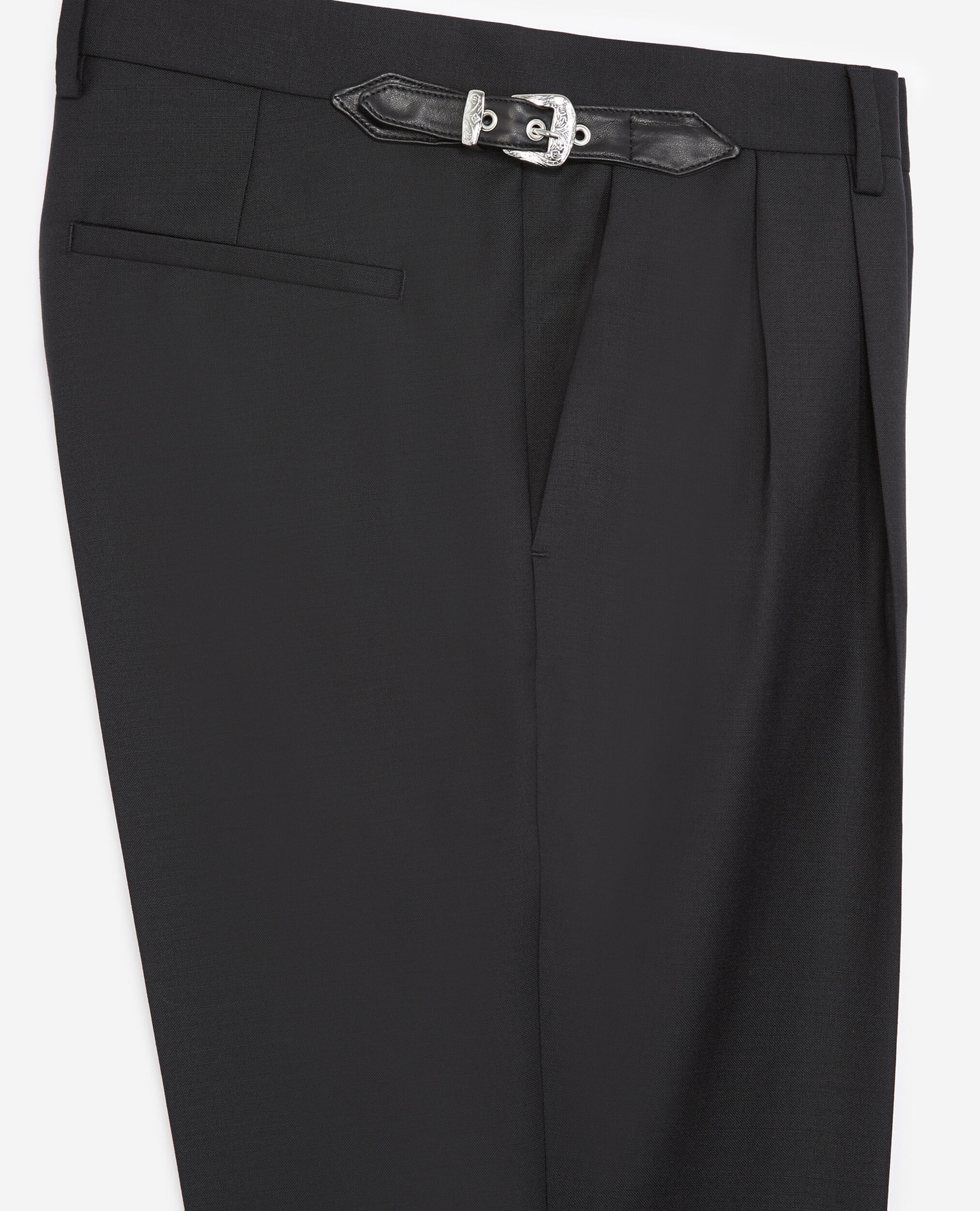 Pantalon laine noir à ceinture western, BLACK, hi-res image number null