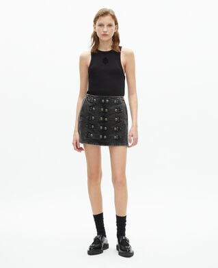 The Kooples WOMEN BLACK WASHED short gray denim skirt