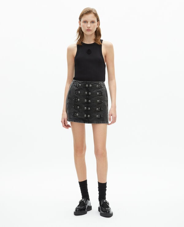 The Kooples WOMEN BLACK WASHED short gray denim skirt
