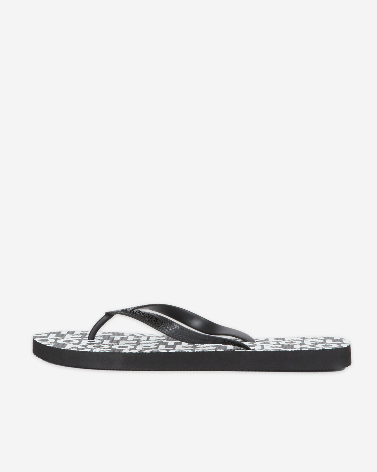 The Kooples HOMME BLACK-ECRU tongs noires caoutchouc imprimé all-over