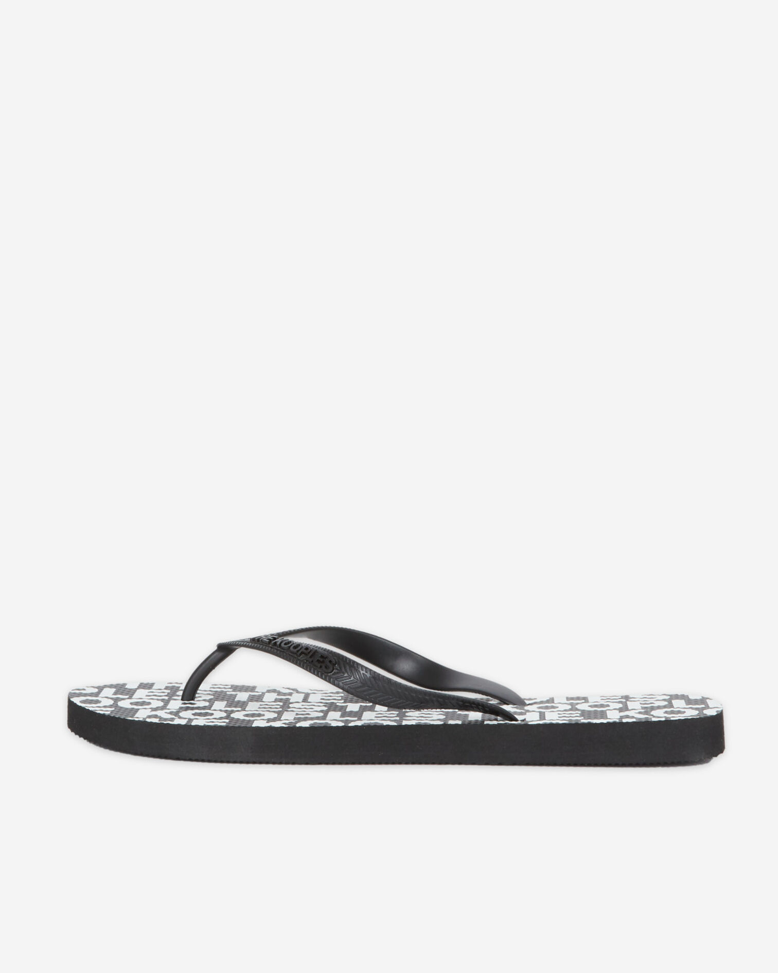 Tongs noires caoutchouc imprimé all-over, BLACK-ECRU, hi-res image number null