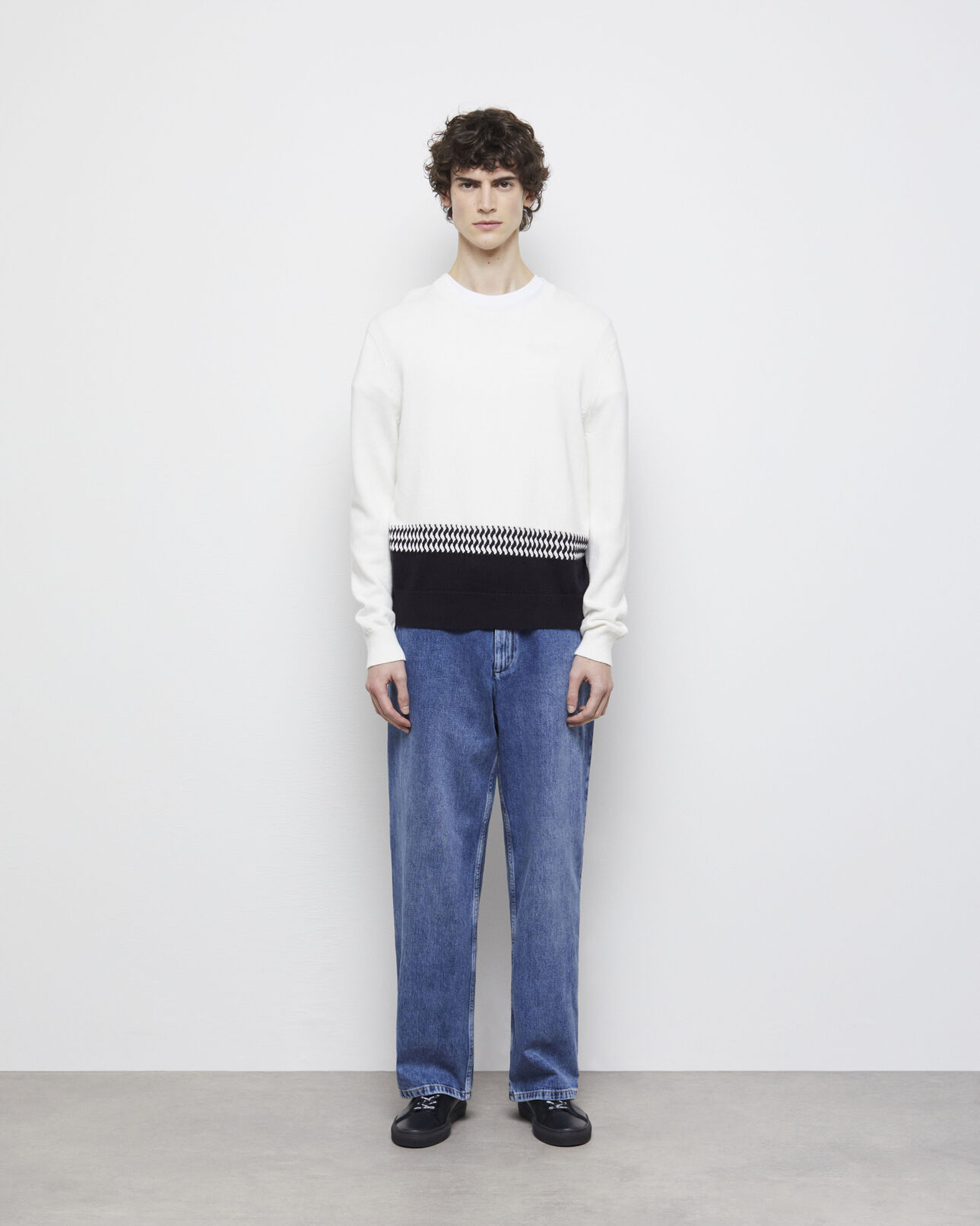 The Kooples MEN WHITE / BLACK two-tone knit sweater