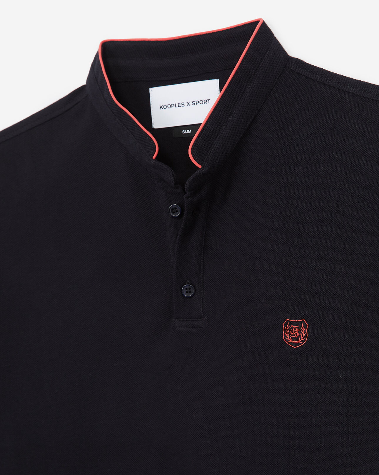 The Kooples H DARK NAVY / FLUO PINK embroidered cotton pink detail slim blue polo shirt