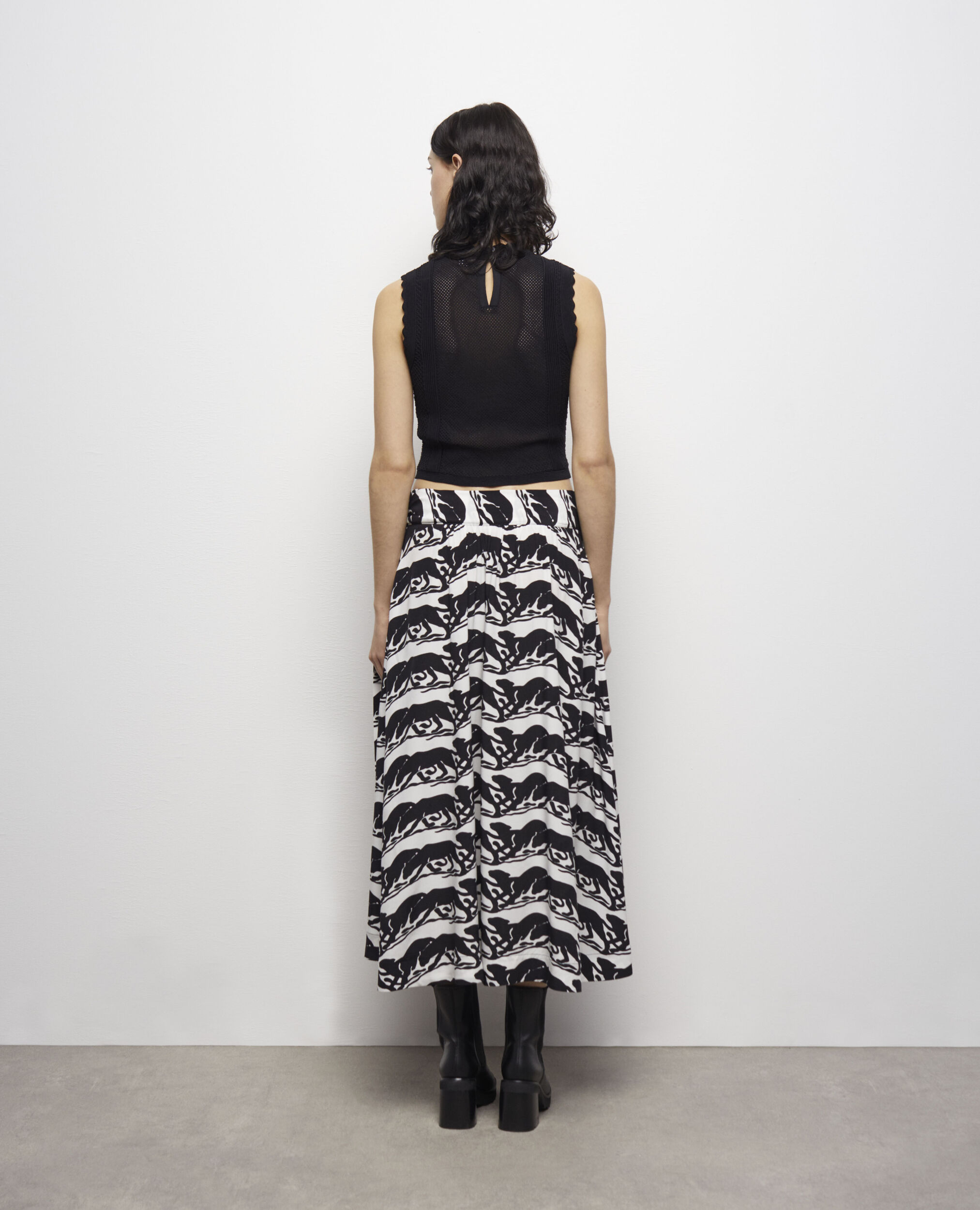 Long printed skirt, BLACK / WHITE, hi-res image number null