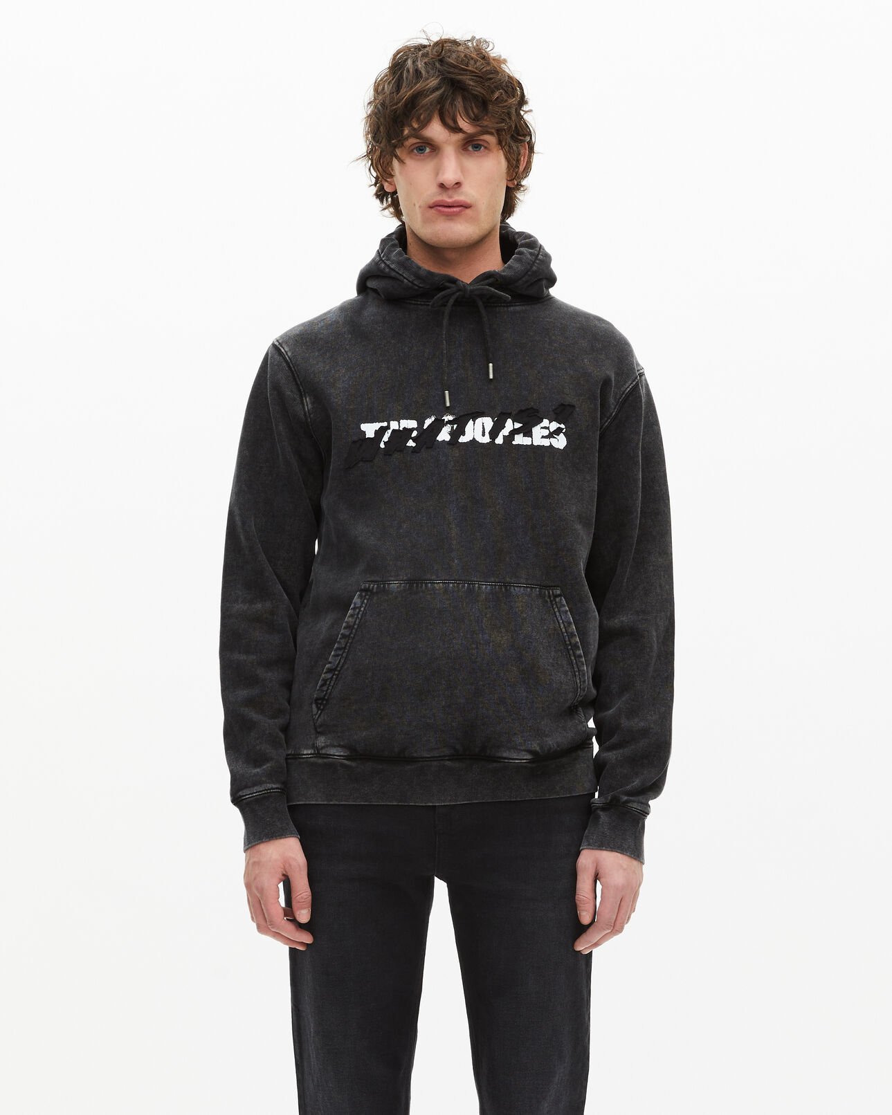 The Kooples MEN BLACK WASHED black what is hooded sweatshirt