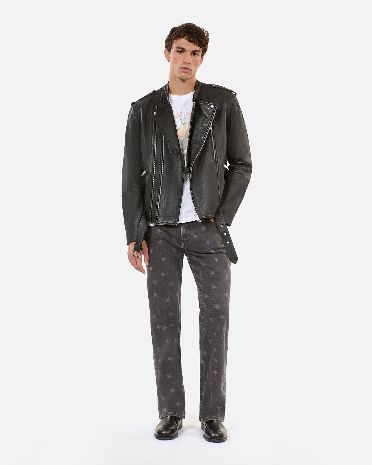 The Kooples MEN BLACK black leather biker jacket