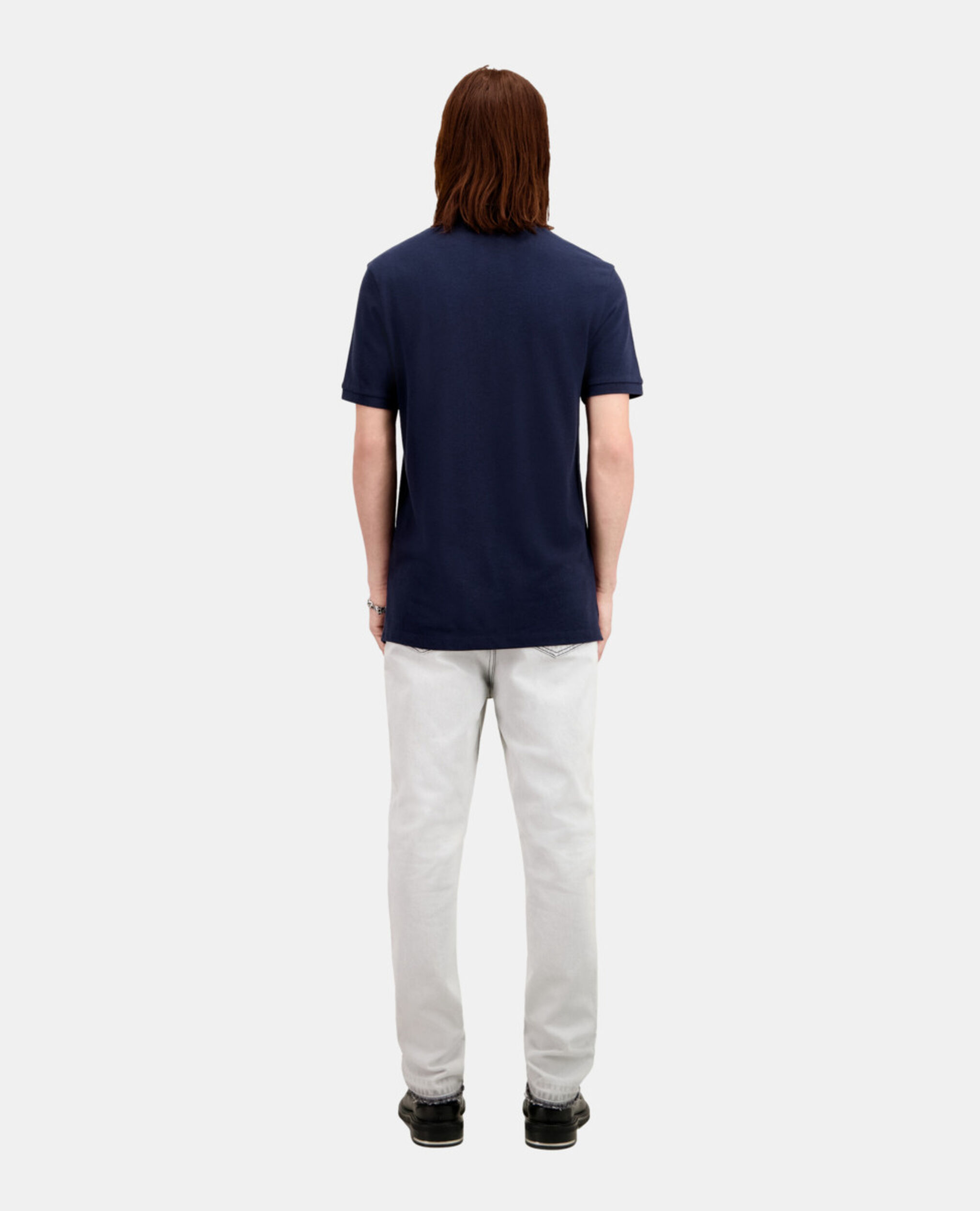 Navy blue cotton polo t-shirt, NAVY, hi-res image number null