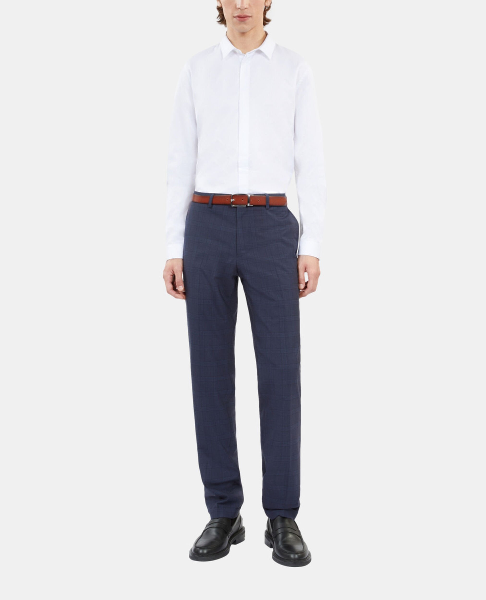 Navy blue Prince of Wales wool suit trousers, NAVY, hi-res image number null
