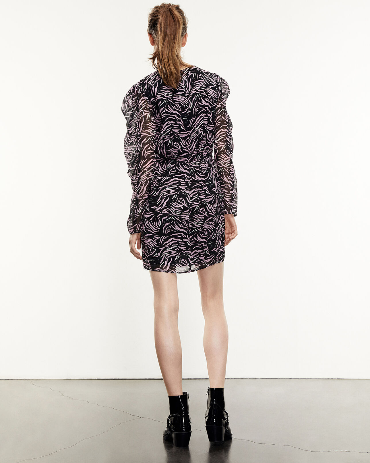 The Kooples WOMEN BLACK / PINK short black and pink zebra-print dress