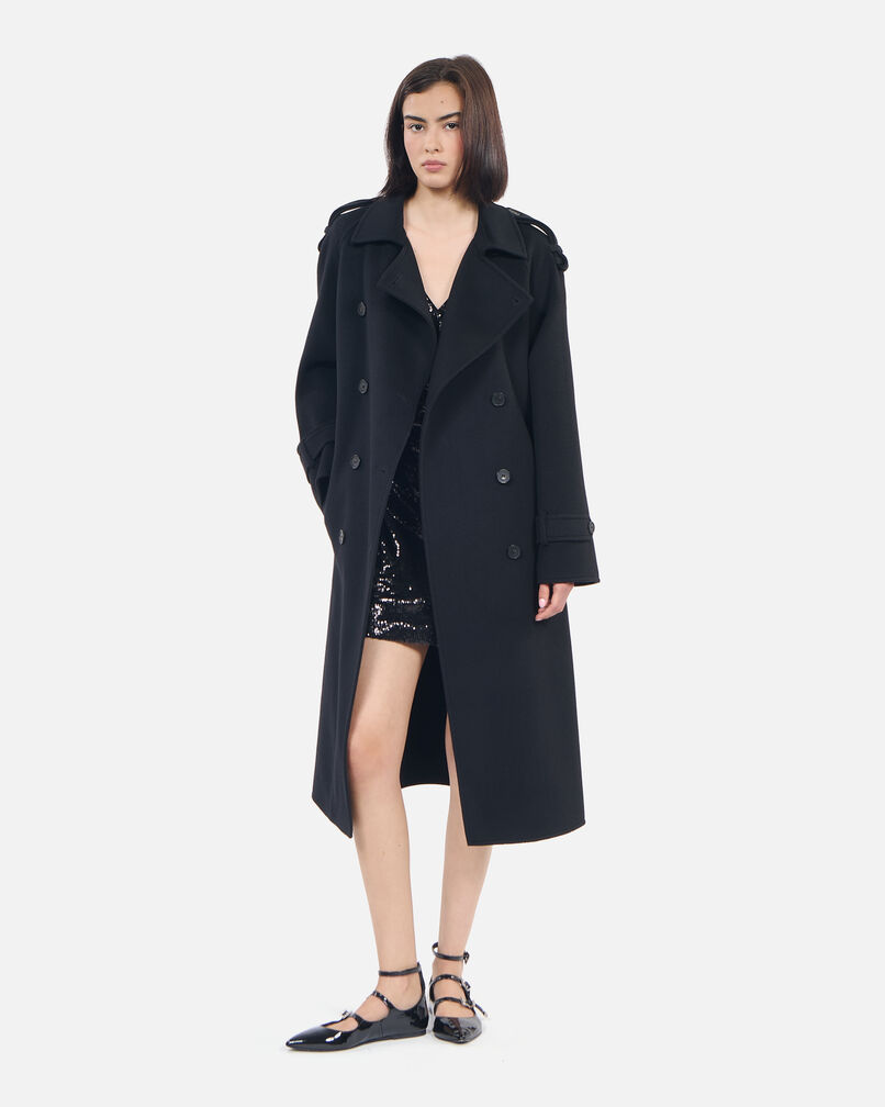The Kooples F BLACK black trench style wool coat