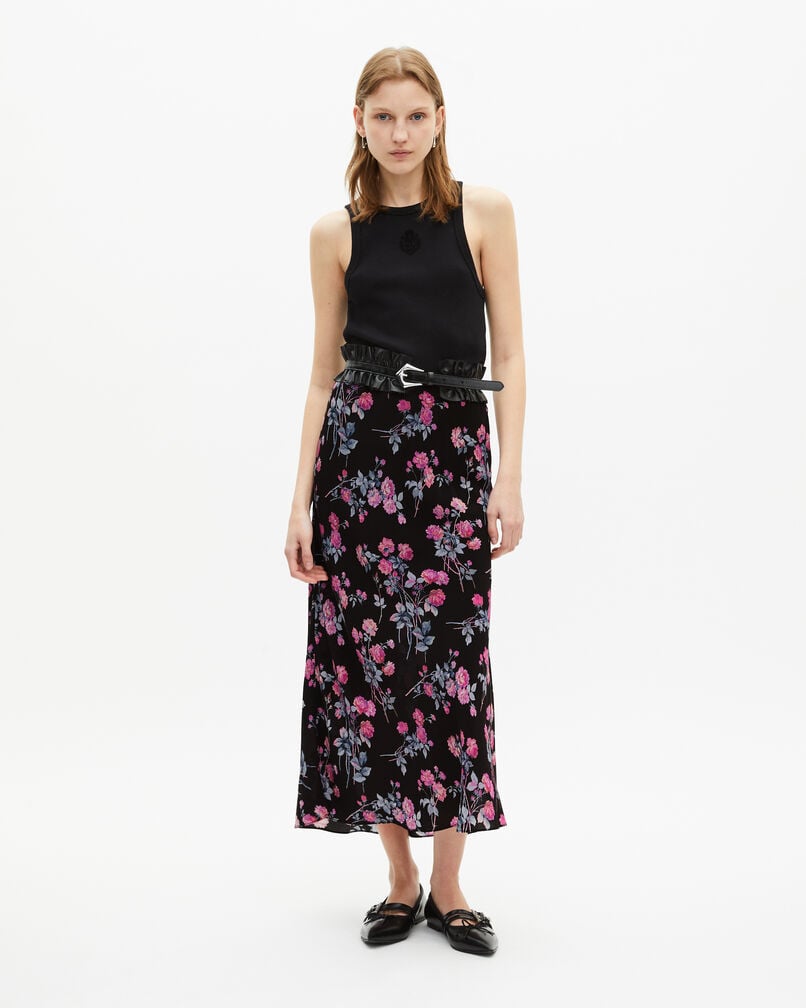 The Kooples WOMEN BLACK / PINK black floral print long skirt