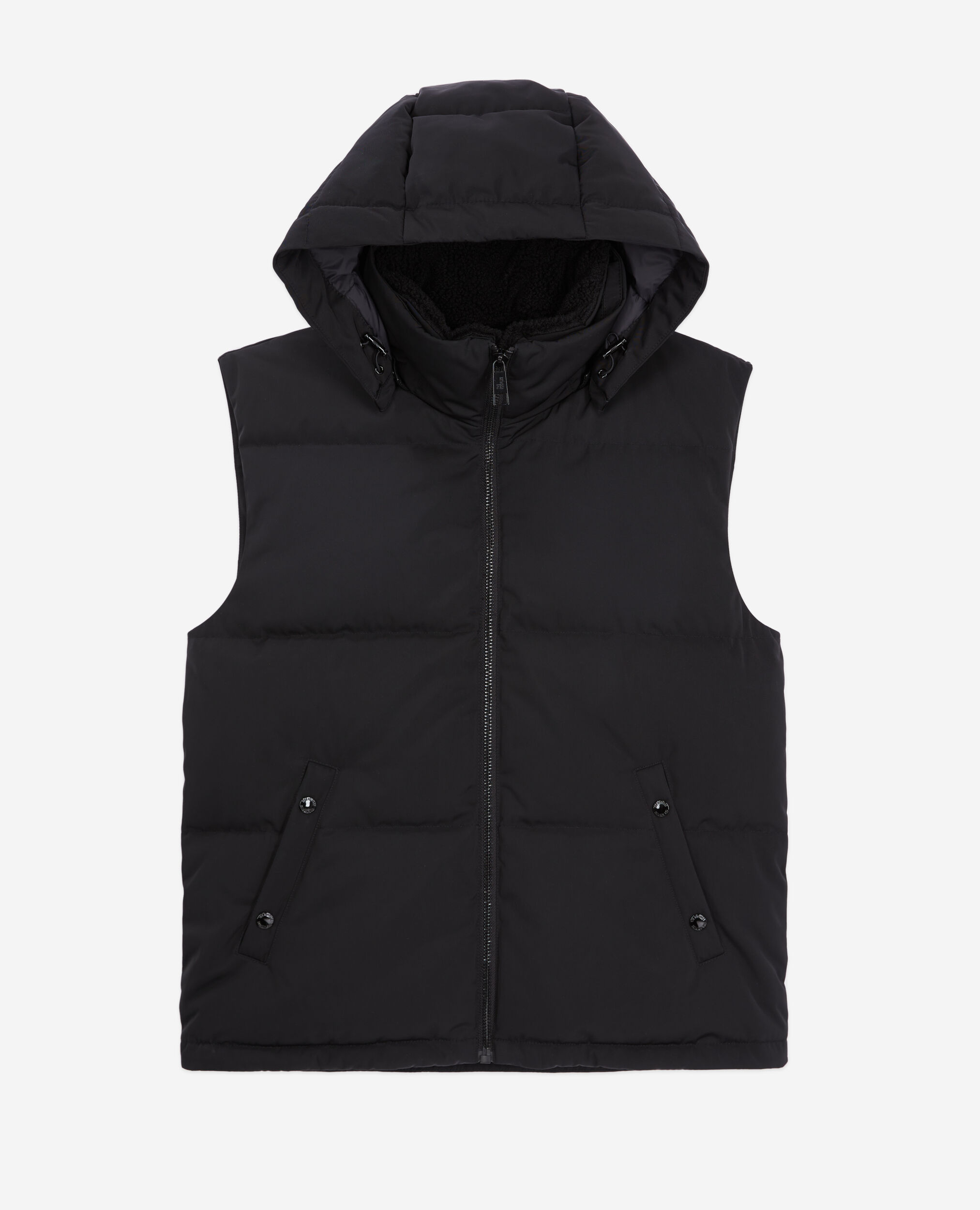 Sleeveless puffer jacket with store hood