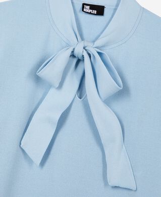 The Kooples MUJER LIGHT BLUE jersey con cuello lavalli&egrave;re en mezcla de algod&oacute;n azul