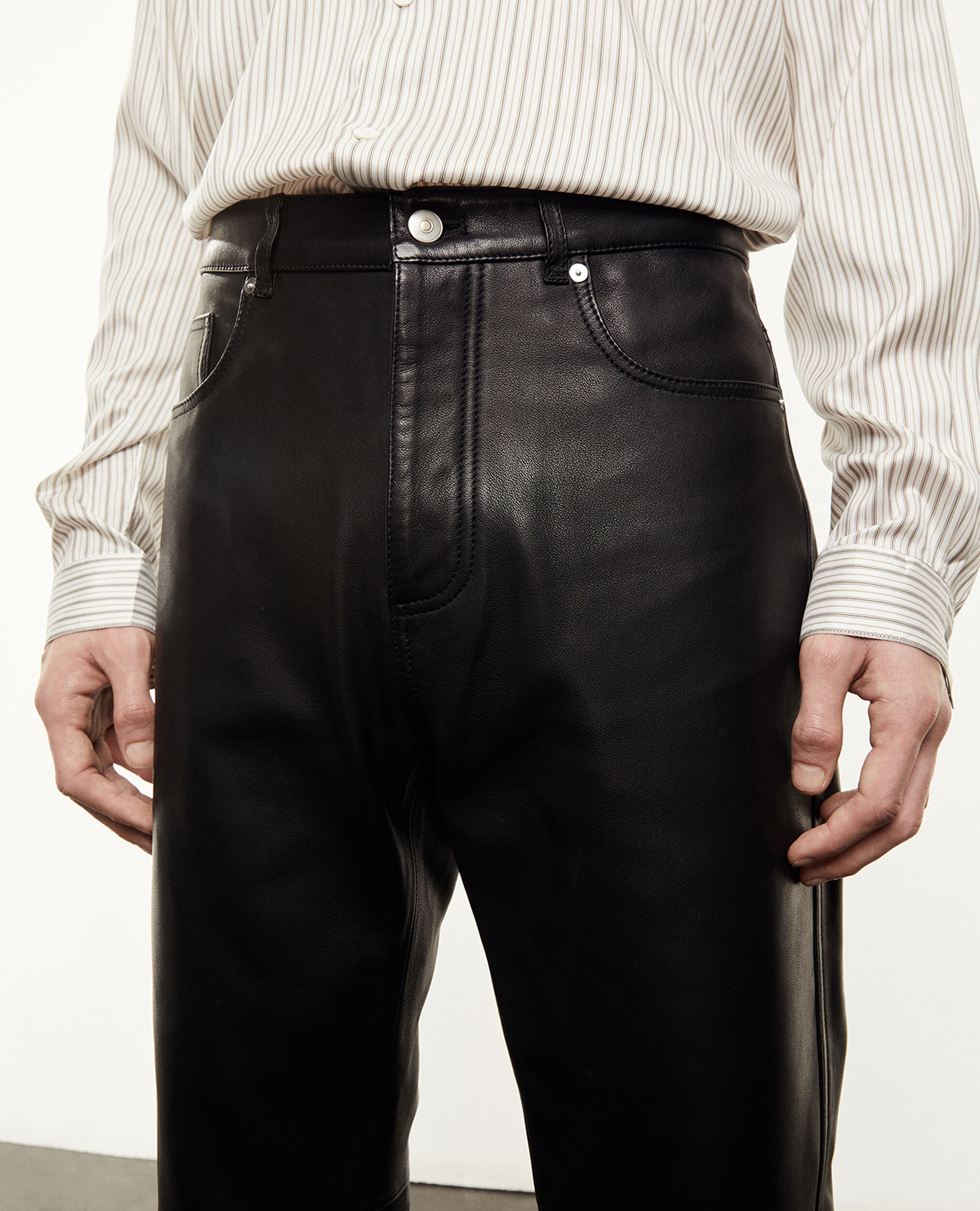 Pantalón recto piel negro bolsillos, BLACK, hi-res image number null