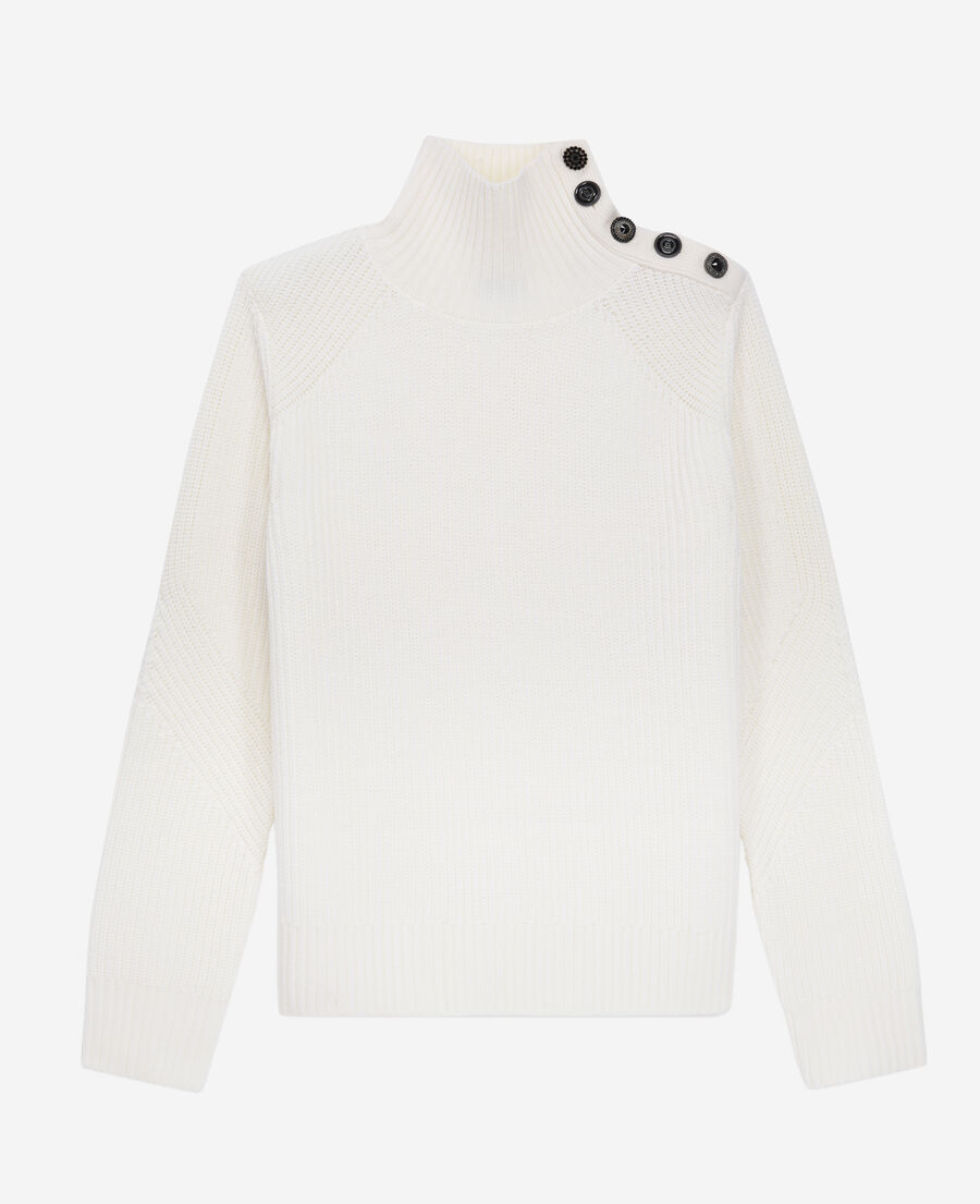 ecrufarbener pullover aus wolle