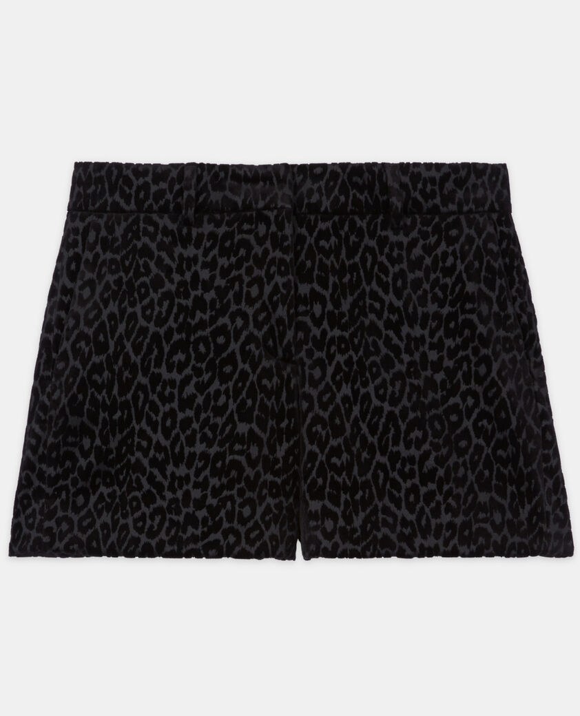 The Kooples DAMEN BLACK schwarze shorts aus velours mit leopardenmotiv